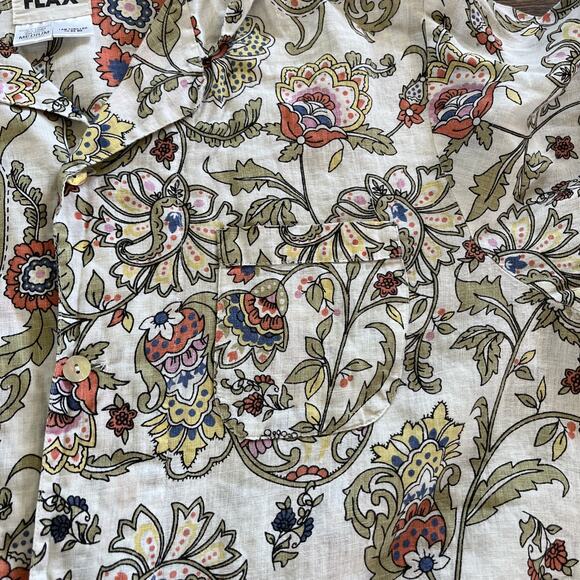 FLAX Women Medium 100 % linen Paisley Long Sleeves Button Down Shirt - Picture 11 of 12